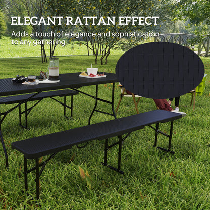Folding Picnic Table and Bench Set, Rattan Effect Portable Camping Table and Chairs with Carrying Handles for Indoor Outdoor