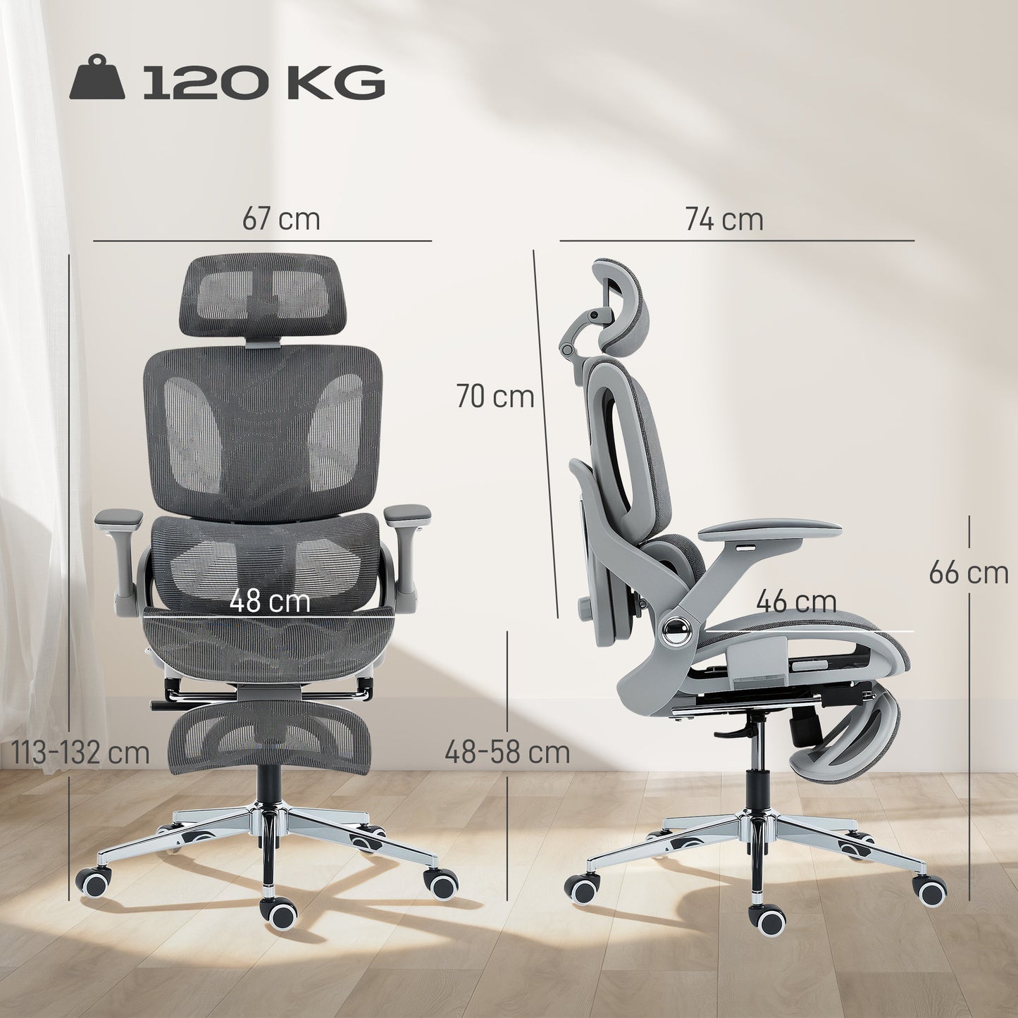 Ergonomic Office Chair, High Back Mesh Desk Chair, Grey