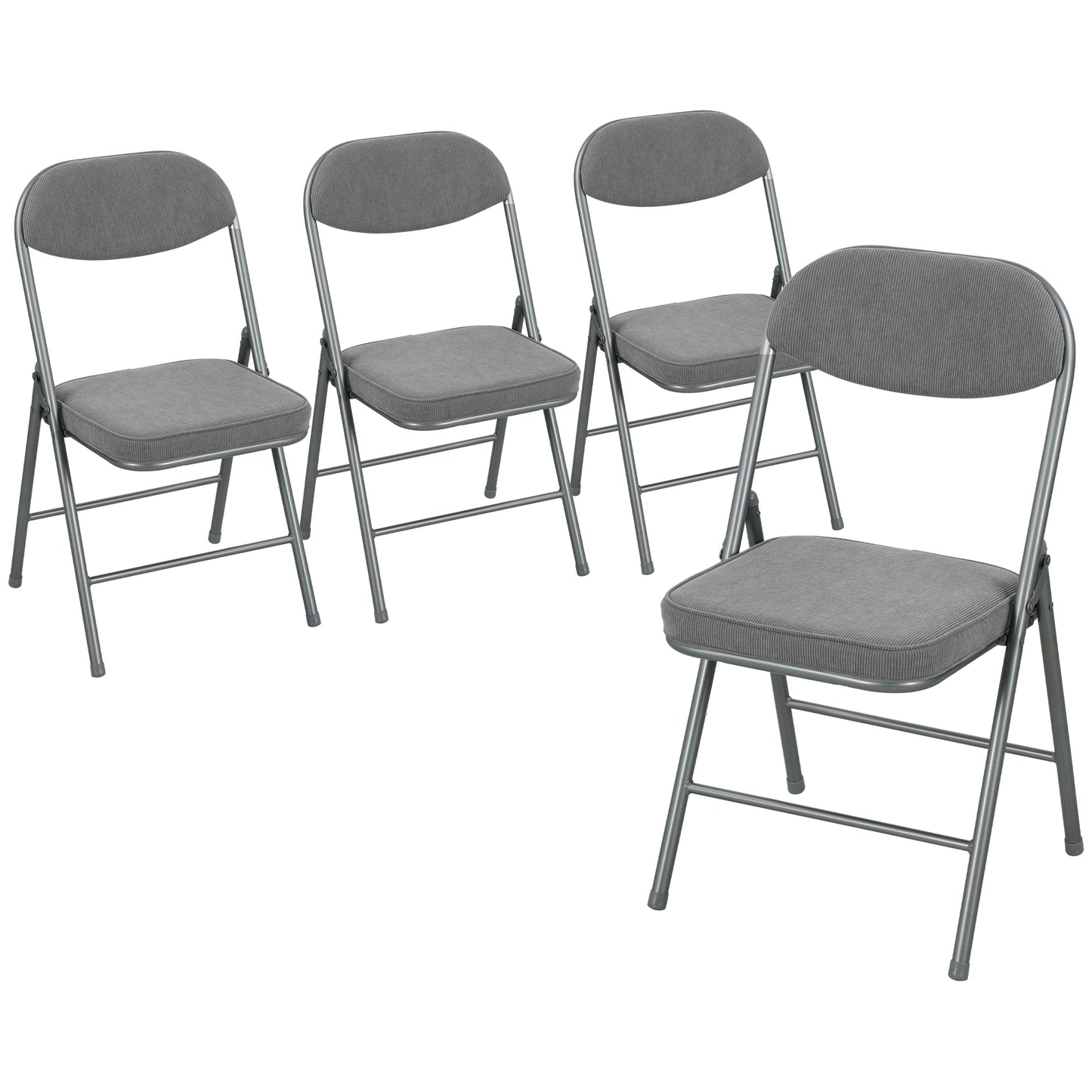 Set of Four Folding Corduroy Seat Chairs - Grey