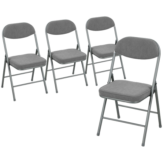 Set of Four Folding Corduroy Seat Chairs - Grey