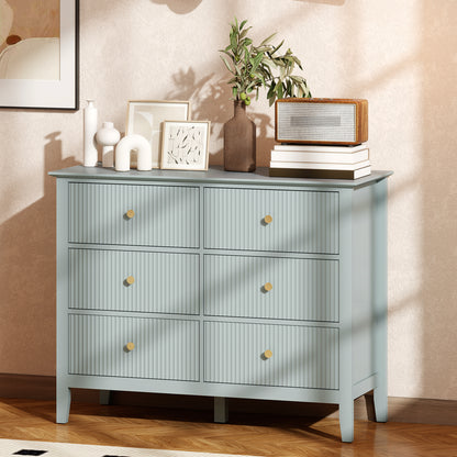Fluted Dresser, 6 Drawer Chest of Drawers for Bedroom, Living Room, Hallway, Closet, Green