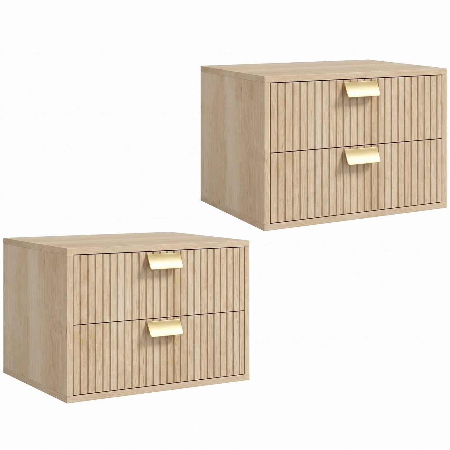 Modern Floating Nightstands Set of 2, Wall Mounted Bedside Tables with 2 Drawers, Oak