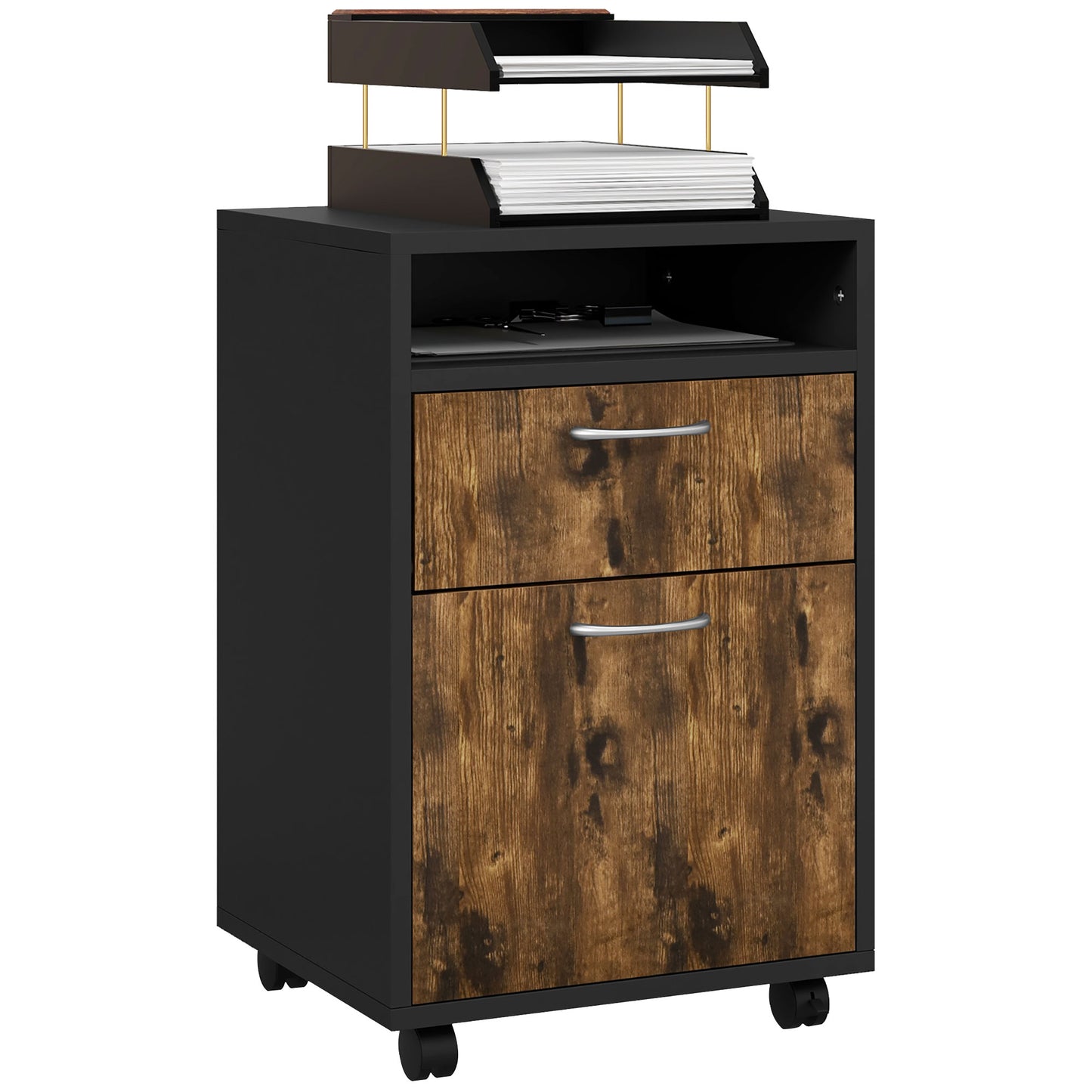 Filing Cabinet, Mobile File Cabinet with 2 Lockable Drawers, Office Home Organiser on Wheels for A4