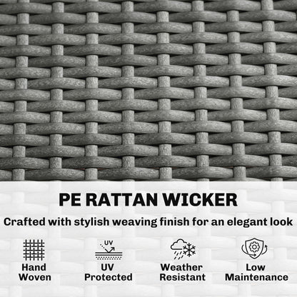 3 Seater Rattan Garden Sofa, PE Wicker Outdoor Sofa Wide Deep Seat, 4" Cushions, Wood-Effect Armrests Legs, Dark Grey