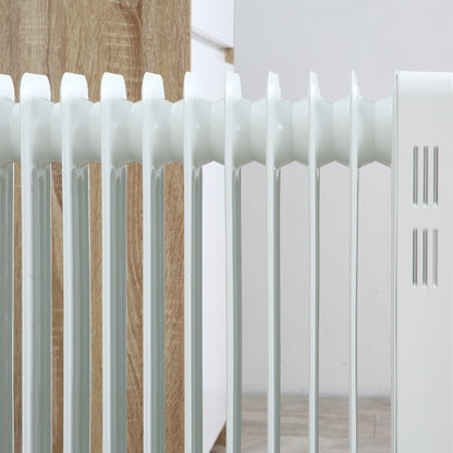 2500W Oil Filled Radiator, 11 Fin, Portable Electric Heater with 3 Heat Settings, Safety Cut-Off and Wheels, White
