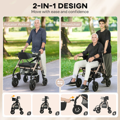 Rollator Walker Wheelchair, with Seat - Black