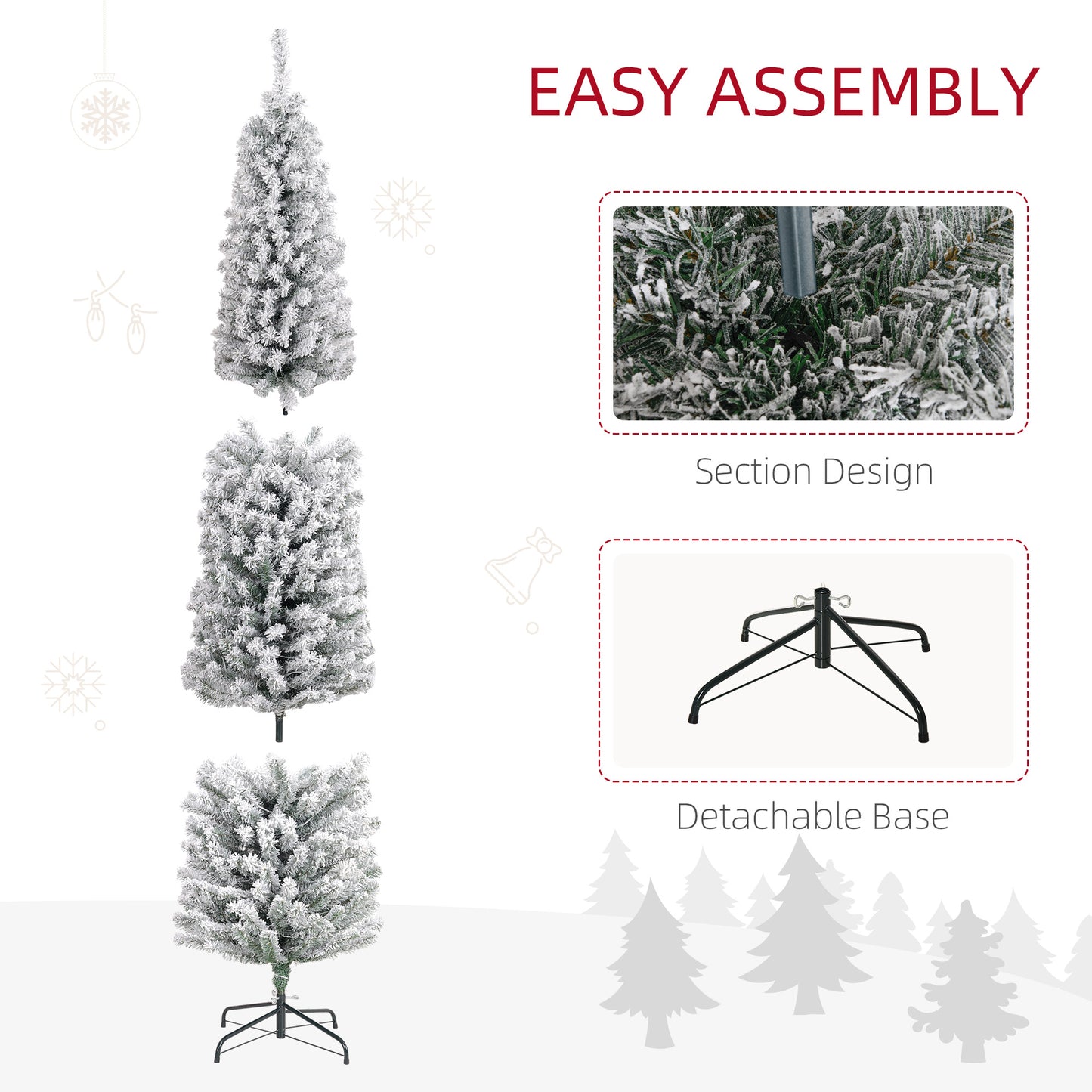 7ft Snowy Artificial Christmas Tree, with Lights, Decorations and Pine Cones