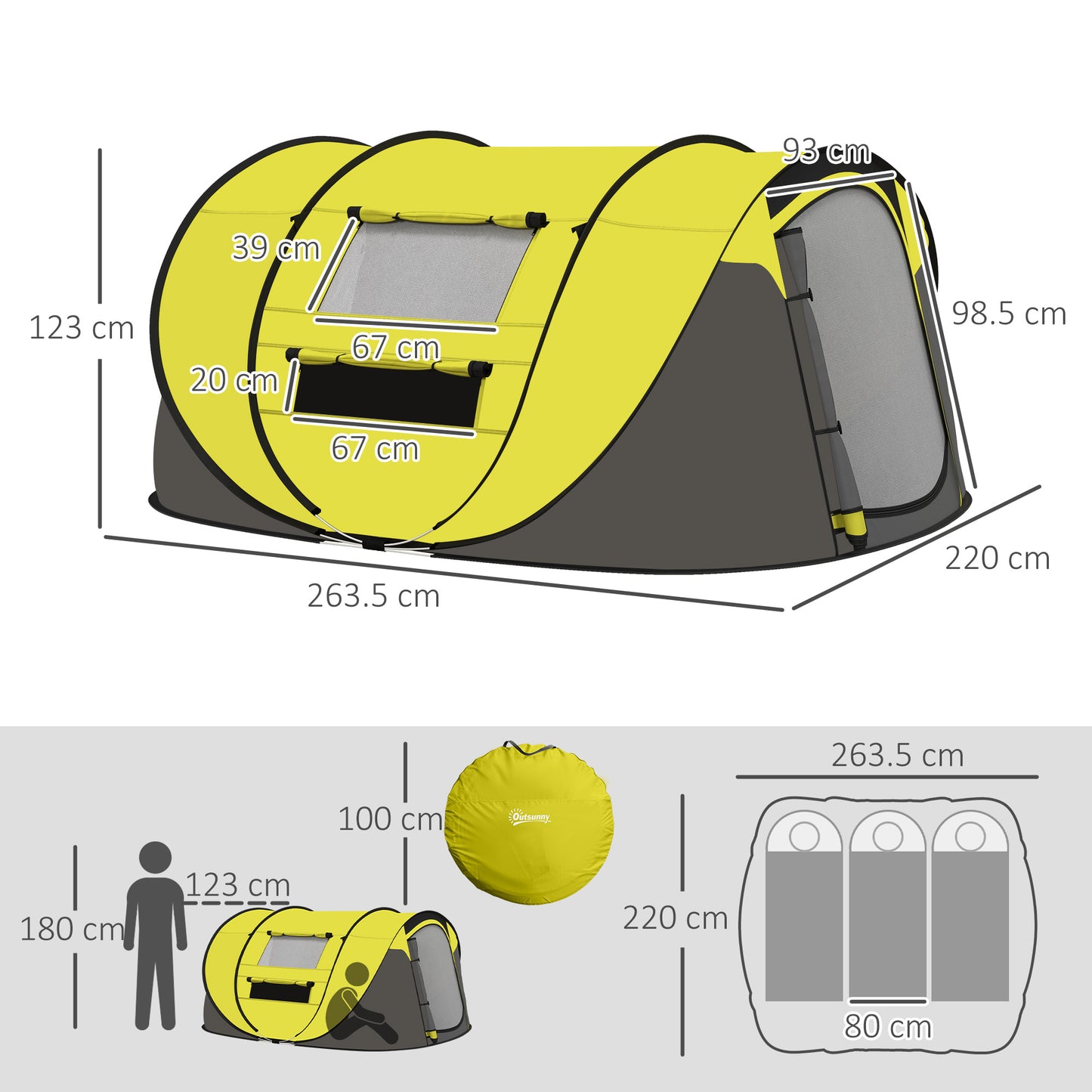 4 Person Pop-up Camping Tent, Family Dome Tent with Ground Sheet, 4 Windows and Portable Carry Bag for Beach Outdoor Trip
