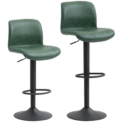 Bar Stools Set of 2, PU Leather Barstools with Backrest and Footrest for Kitchen, Counter, Breakfast Bar, Green