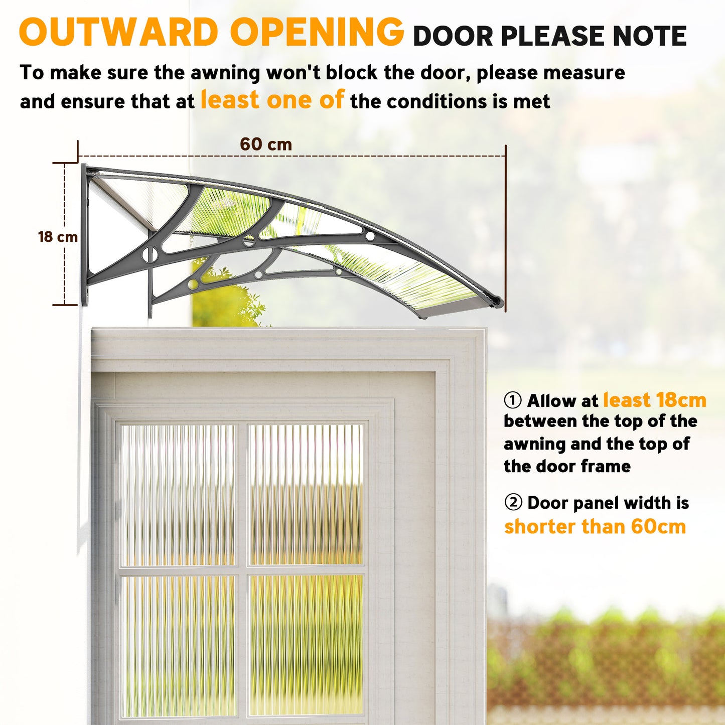 Front Door Canopy, Outdoor Awning, Rain Shelter, 110 x 60cm, Grey