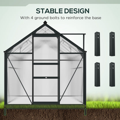 6 x 10ft Polycarbonate Greenhouse, Large Walk-In Green House with Slide Door and Window