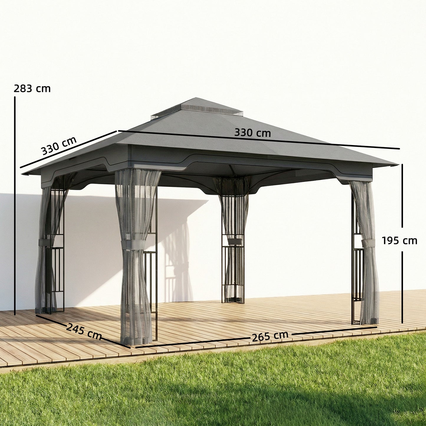 3.3 x 3.3 m Outdoor Garden Gazebo with Post Shelves, UPF50+ Patio Permanent Pavilion with Hook, Dark Grey
