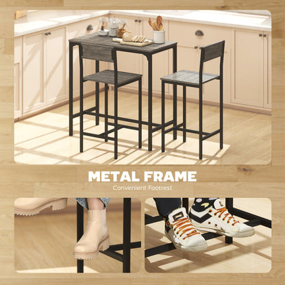 3-Piece Bar Table Set with 2 Stools, Industrial Breakfast Bar Set with Footrest, Backrest for Dining Room, Small Space