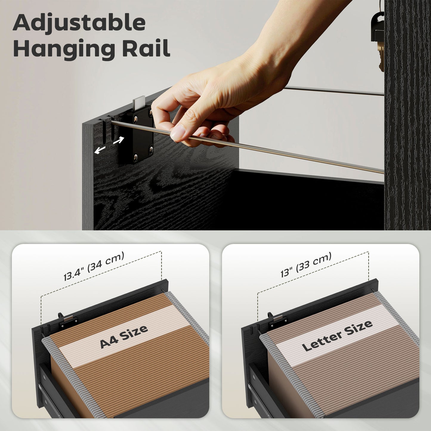 Three Drawer Wood-Effect Filing Cabinet - Black