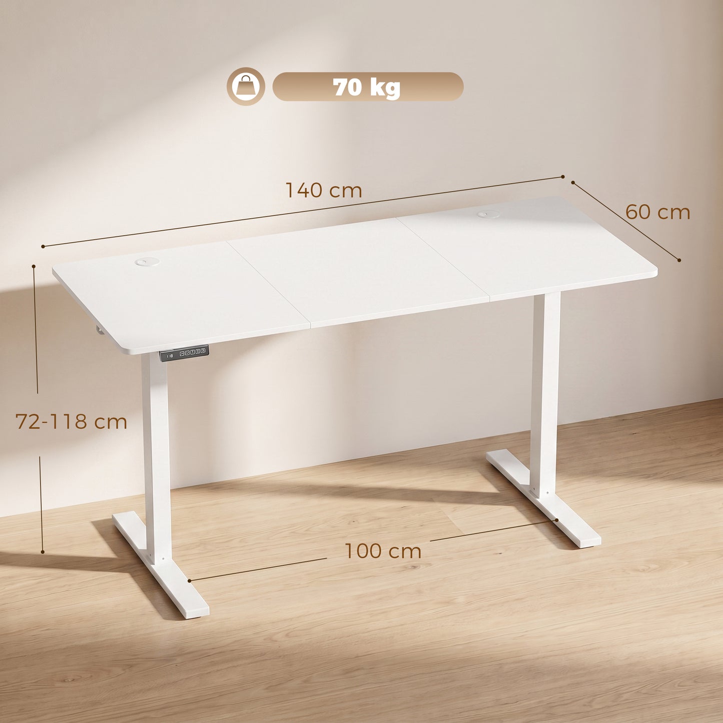 72-118cm Adjustable Electric Standing Desk with LED Display - White