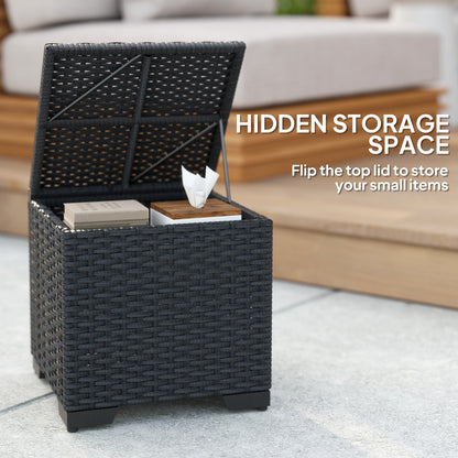 Set of 2 Rattan Storage Ottoman, Outdoor Footstool with Removable Cushions, Garden Storage Seat for Balcony, Porch