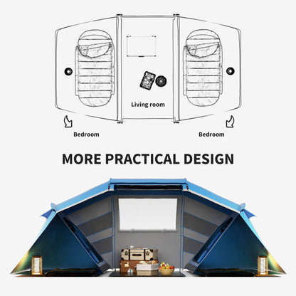 4 Man Camping Tent, UV Protection Tunnel Tent with 2 Bedrooms and Living Area, Large Hiking Sun Shelter, 430 x 240 x 170 cm