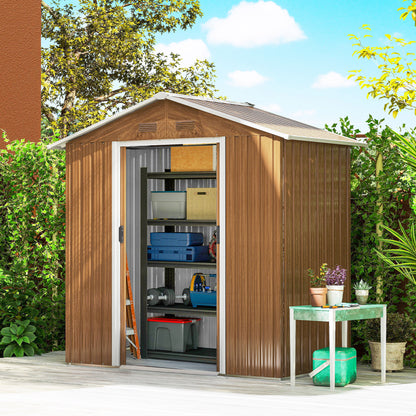 6.5 x 3.5ft Metal Garden Storage Shed - Brown Wood Effect