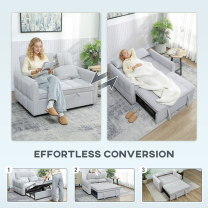 2 Seater Sofa Bed, 3-in-1 Convertible Sleeper Sofa with Click-clack Adjustable Backrest and 2 Pillows, Light Grey