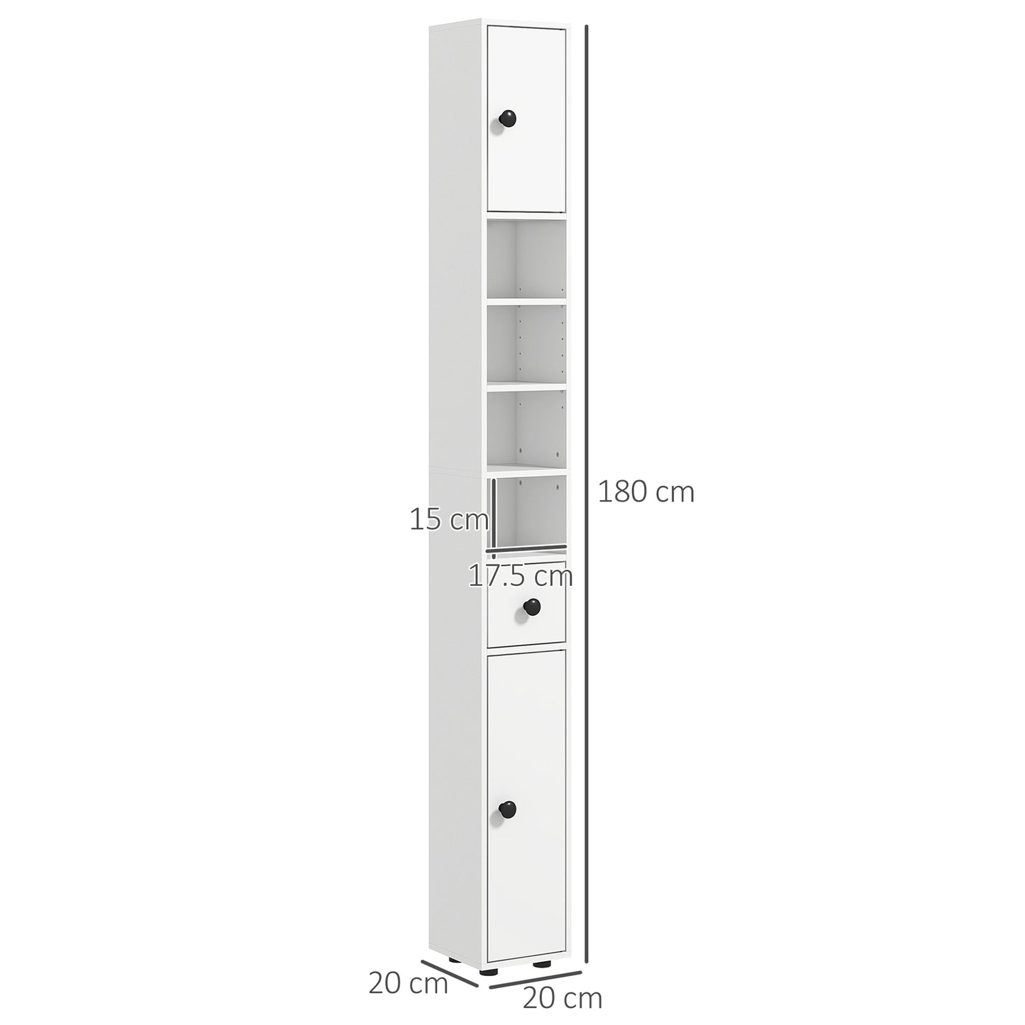 180cm Slim Bathroom Cabinet with 9-layered Independent Storage for Family-friendly Storage - White