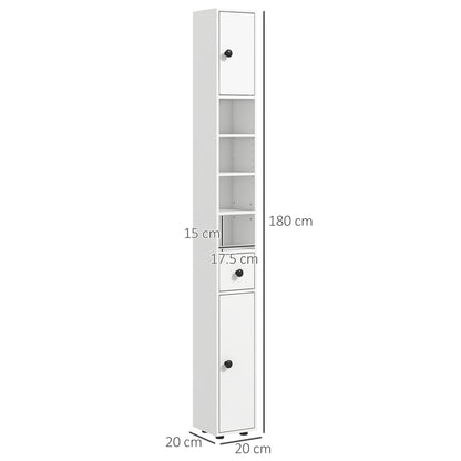 180cm Slim Bathroom Cabinet with 9-layered Independent Storage for Family-friendly Storage - White