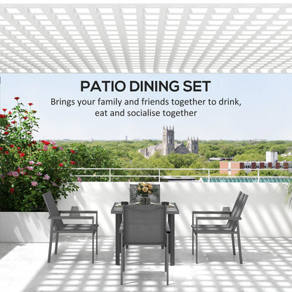 Five-Piece Metal Dining Set, with Glass-Top Table - Grey