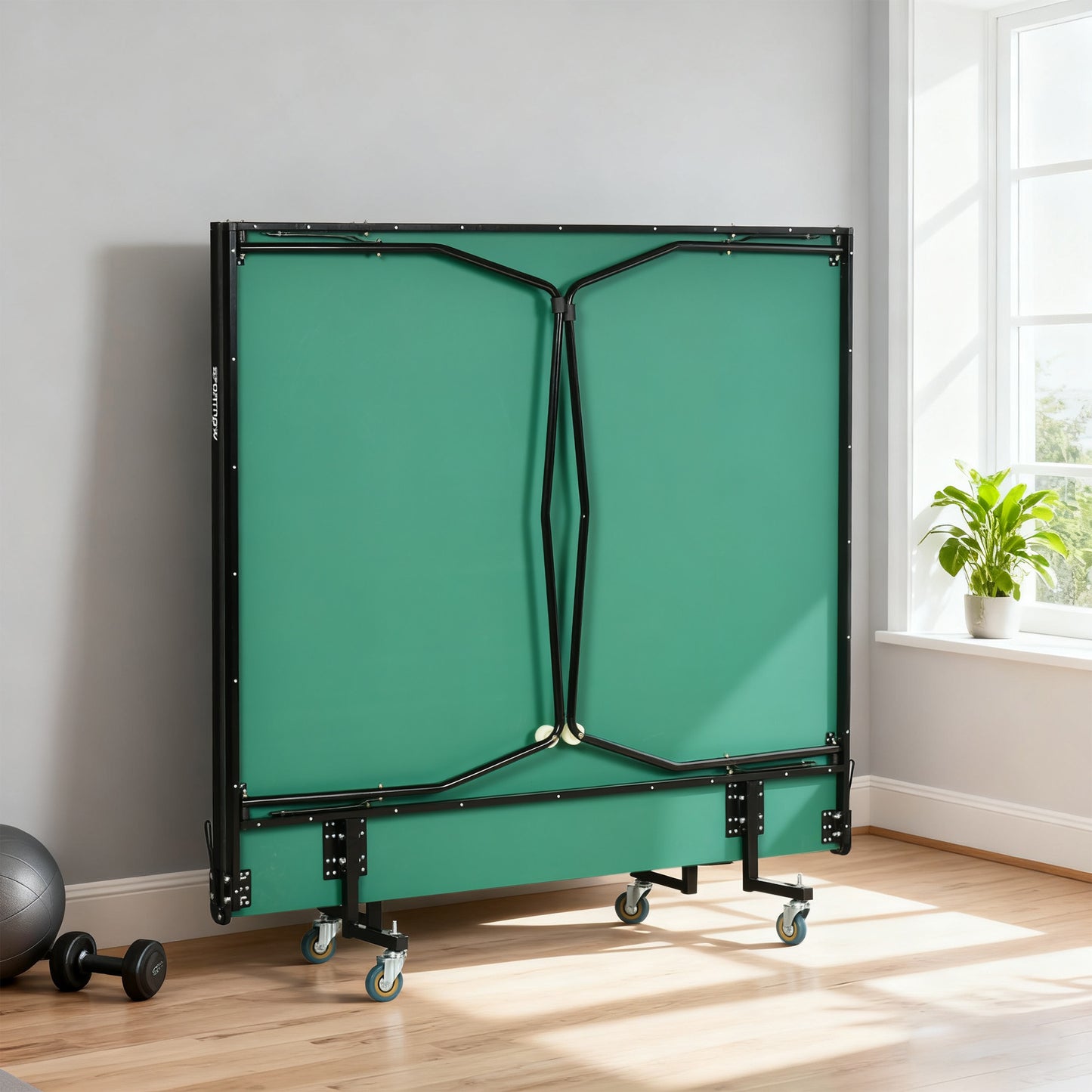 9FT Folding Tennis Table, with 8 Wheels, for Indoor Use, Green