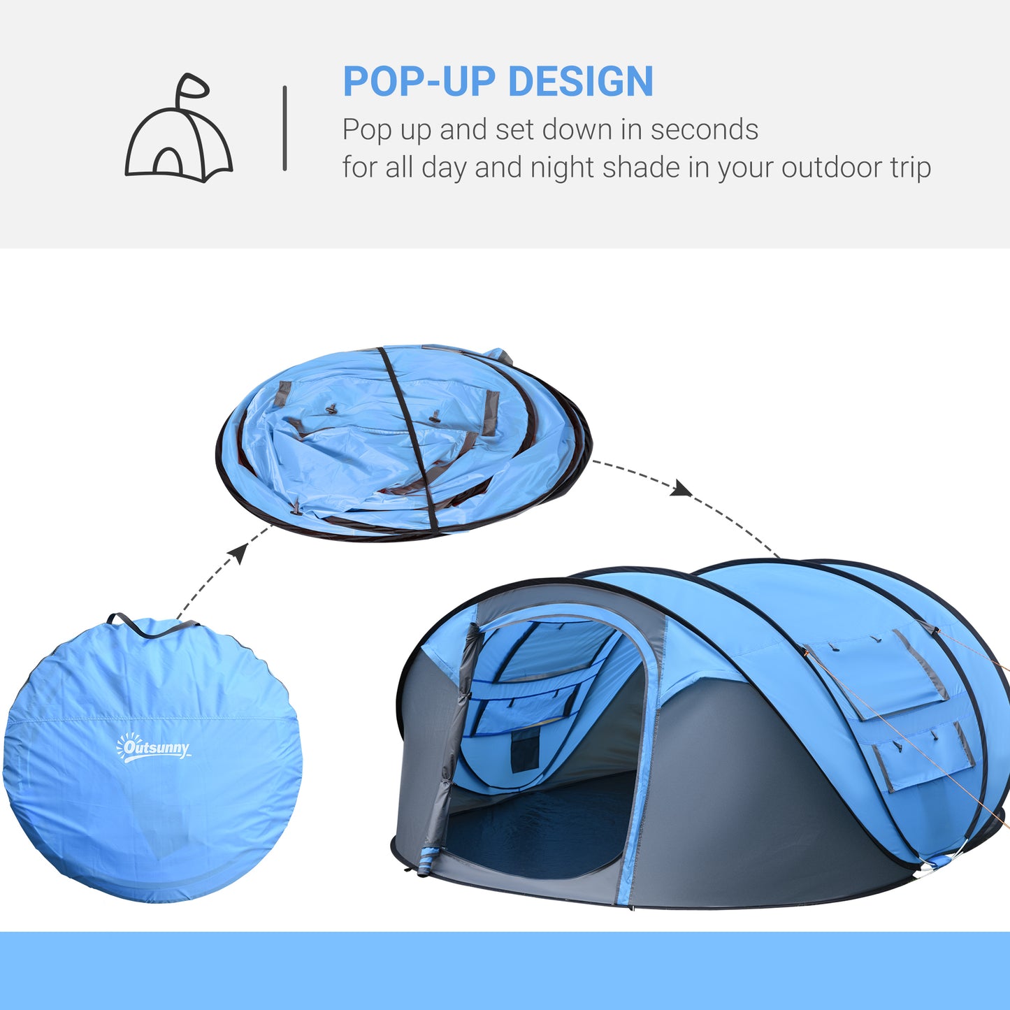 4 Person Pop-up Camping Tent, Family Dome Tent with Ground Sheet, 4 Windows and Portable Carry Bag for Beach Outdoor Trip
