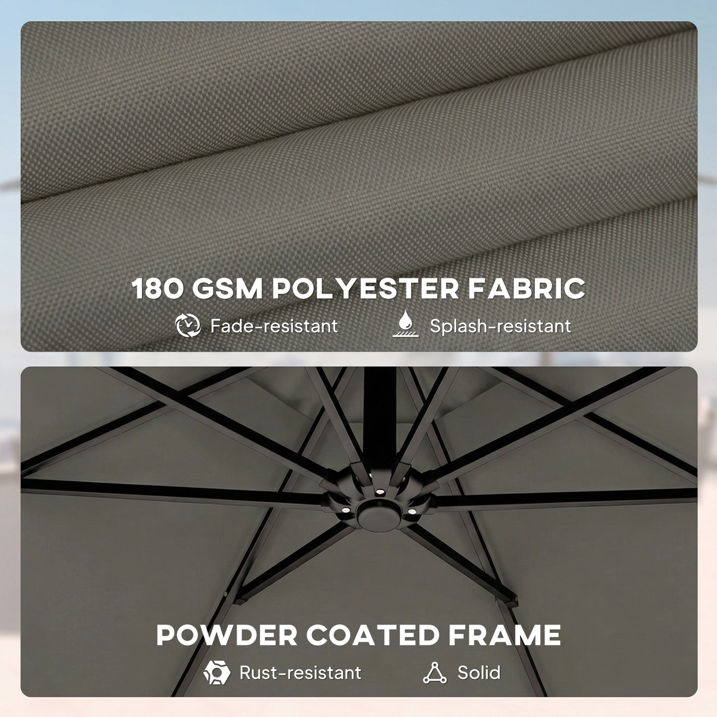 3 m Garden Cantilever Parasol with Cover, Round Overhanging Umbrella with 360° Rotation, Tilt, Grey