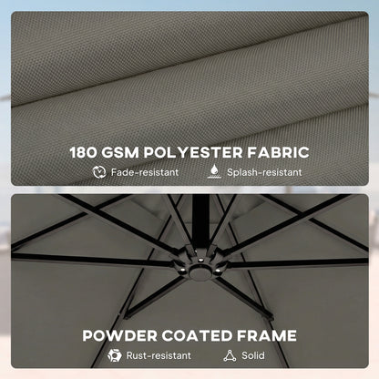 3 m Garden Cantilever Parasol with Cover, Round Overhanging Umbrella with 360° Rotation, Tilt, Grey