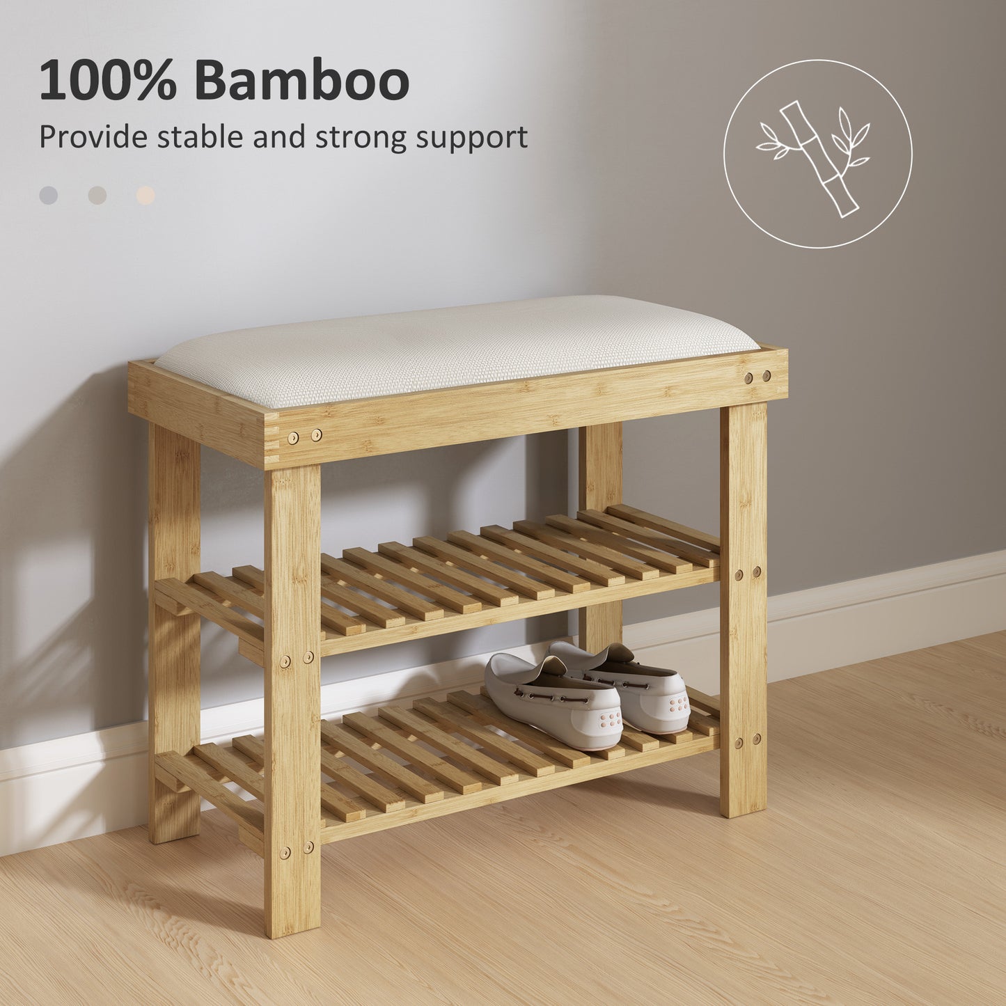 Bamboo Shoe Storage Bench, 3-Tier Shoe Bench with Seat Cushion, Shoe Rack for Entryway, Hallway, Living Room, Bedroom