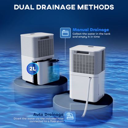10L/Day Dehumidifier with 2L Water Tank, Laundry Drying, Automatic Humidity Sensor