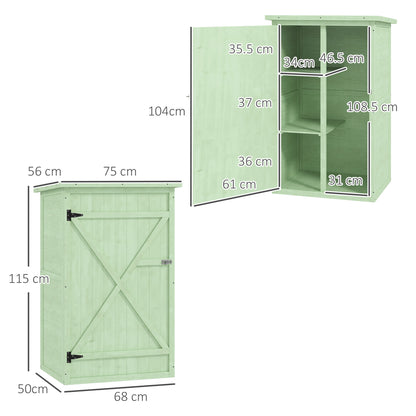 Wooden Small Shed, Garden Storage Shed with Shelves and Bolt Latch, 75L x 56W x115H cm, Green