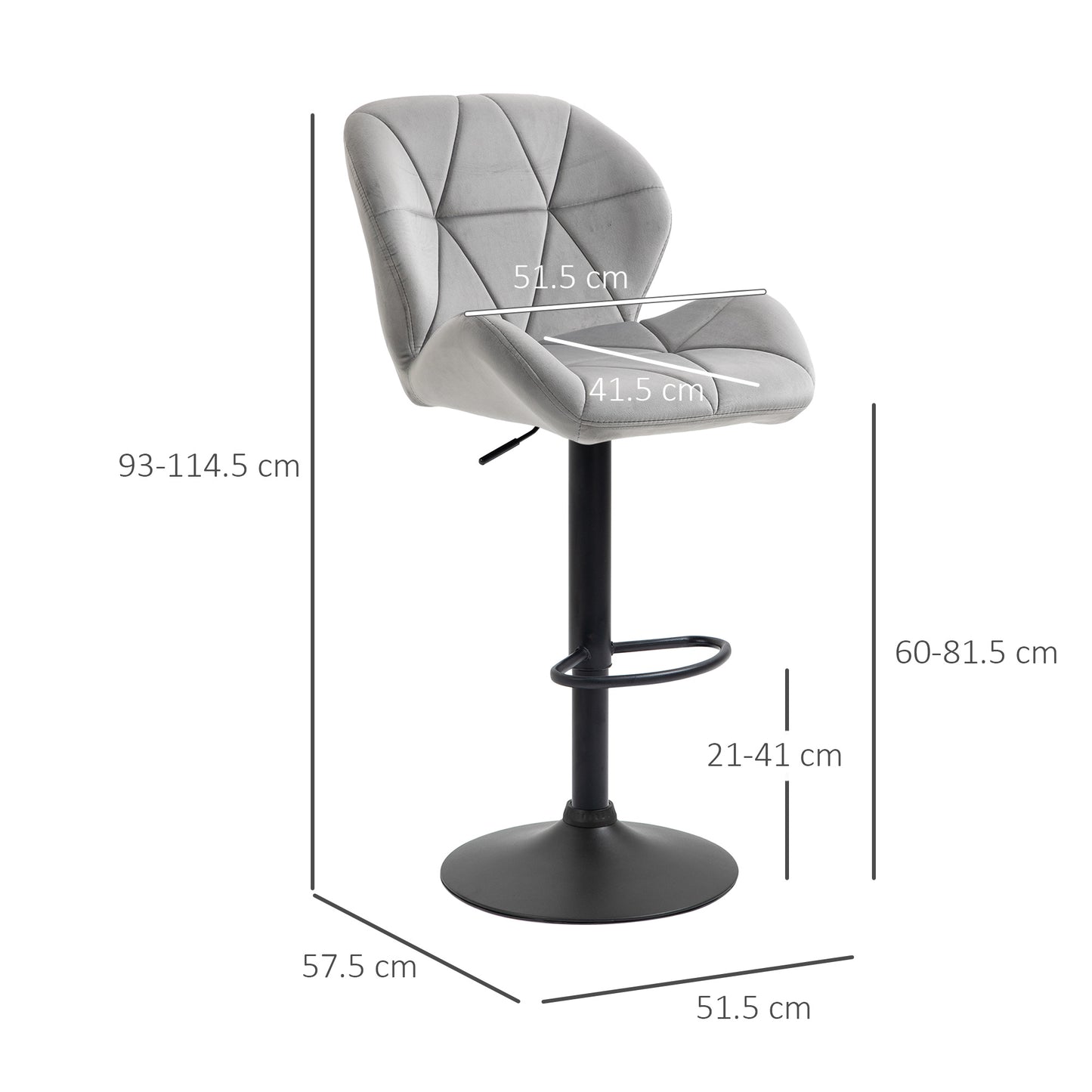 Bar Stools Set Of 2, Luxurious Velvet-Touch Barstools with Metal Frame Footrest Round Base Triangle Indenting Moulded Seat Ad