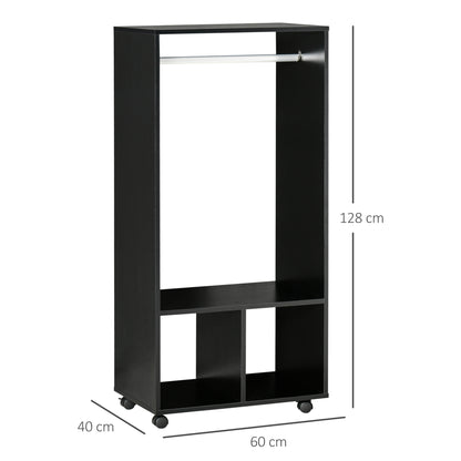 Open Wardrobe on Wheels, Bedroom Wardrobe with Clothes Hanging Rail, 2 Storage Shelves, Mobile Garment Rack for Cloakroom