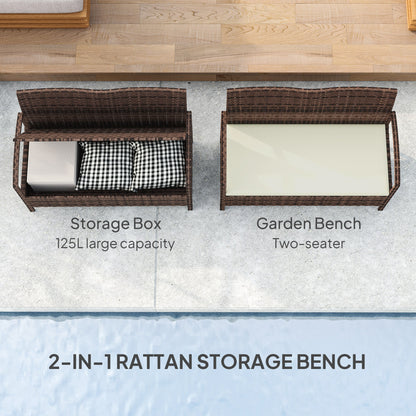 125L Storage Garden Bench, with Cushion - Brown