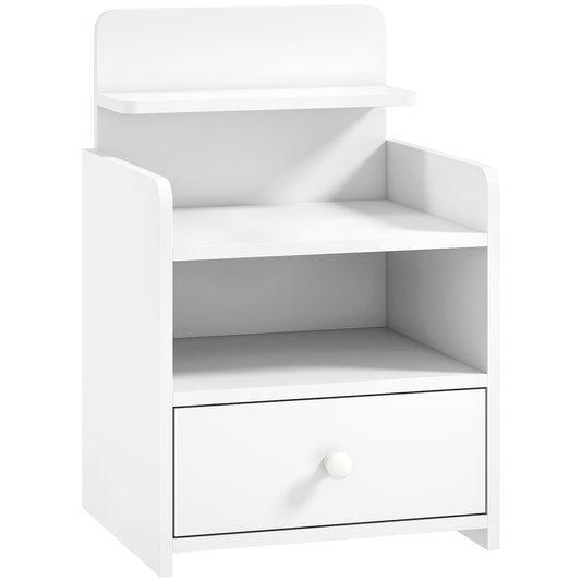 Bedside Cabinet, Bedside Table with Drawer and Shelf for Living Room, White