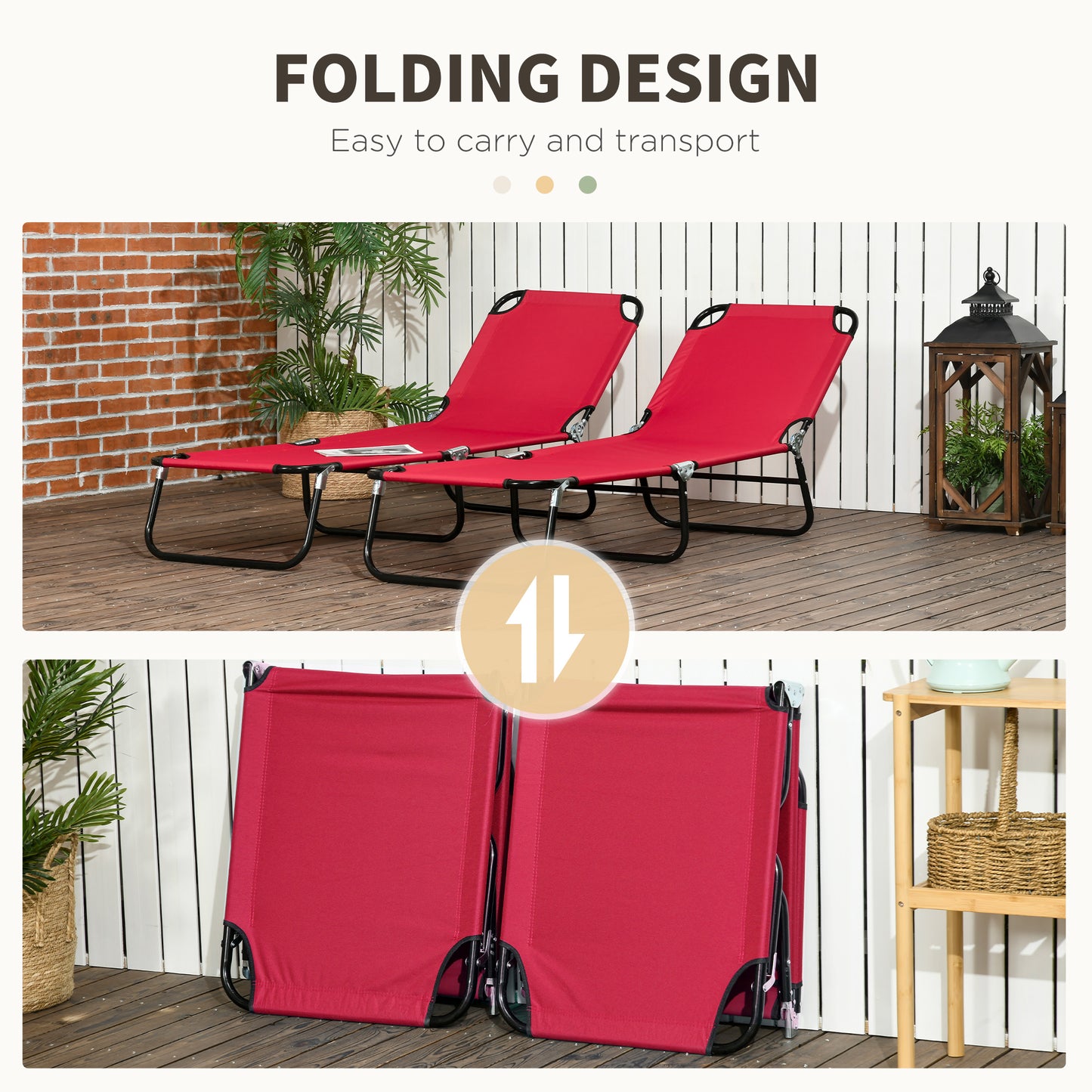 Set of Two Folding Sun Loungers - Red