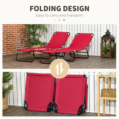 Set of Two Folding Sun Loungers - Red