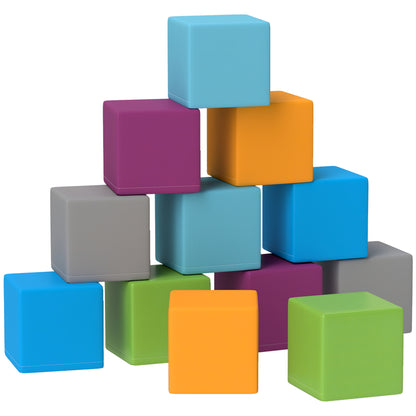 12 PCs Soft Play Blocks, Soft Foam Toy, Building and Stacking Blocks for Kids, Grey