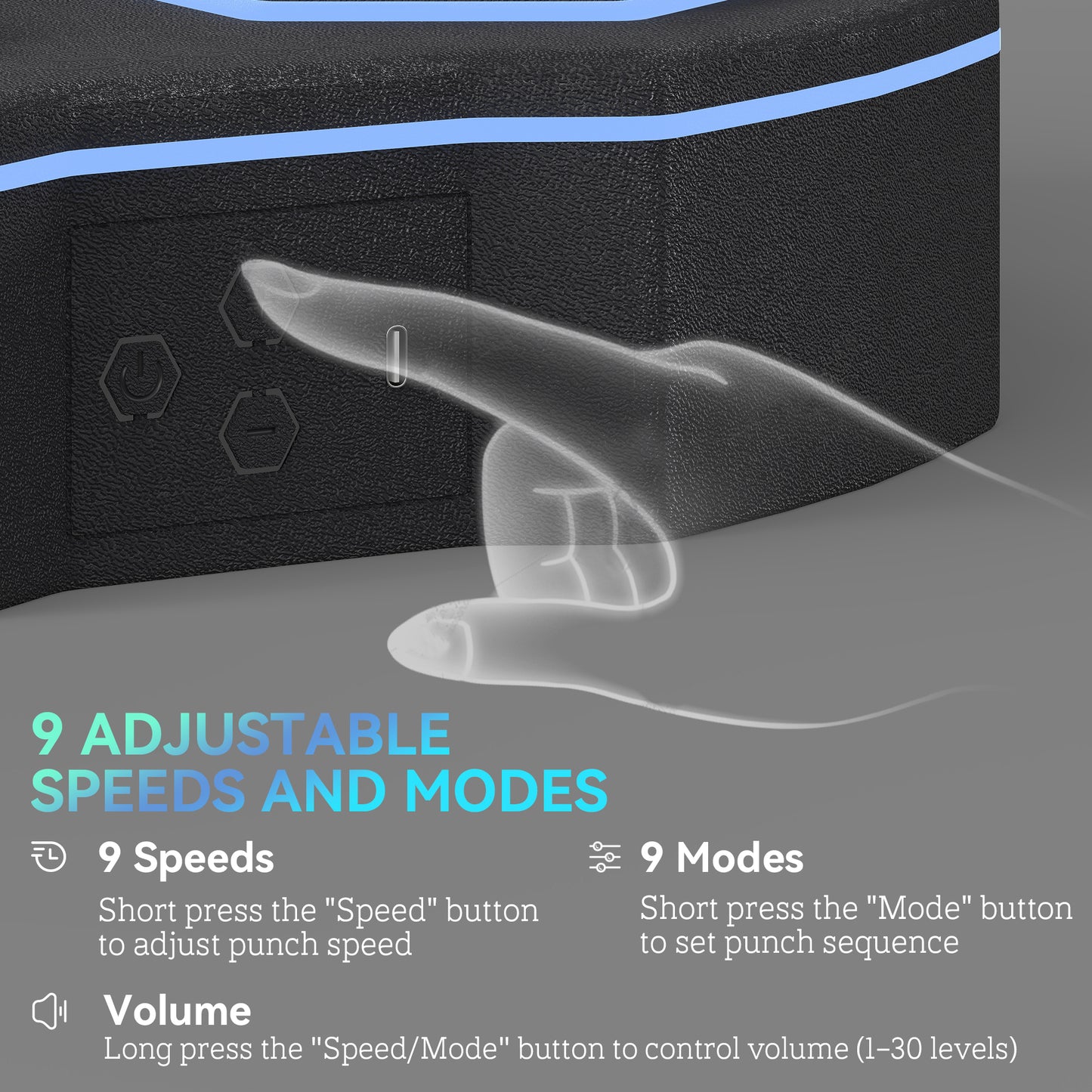Music Boxing Machine, Smart Bluetooth Boxing Machine Wall Mounted with 9 Speeds & Modes, LED Lights, Punching Pad for Adults