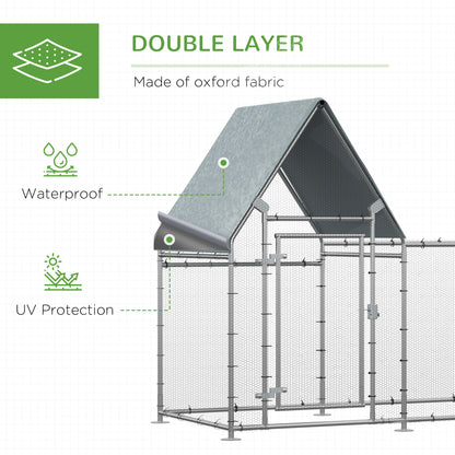 Walk In Chicken Run Chicken Coop, Large Poultry Cage Hen House for 6-8 Chickens Outdoor w/ Water-Resist Cover 302 x 107 x 172