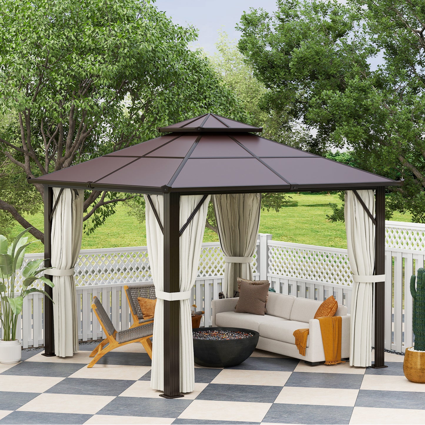 3 x 3(m) Hardtop Gazebo Canopy with UPF30+ Double Polycarbonate Roof, Aluminium Frame Garden Gazebo Permanent Pavilion