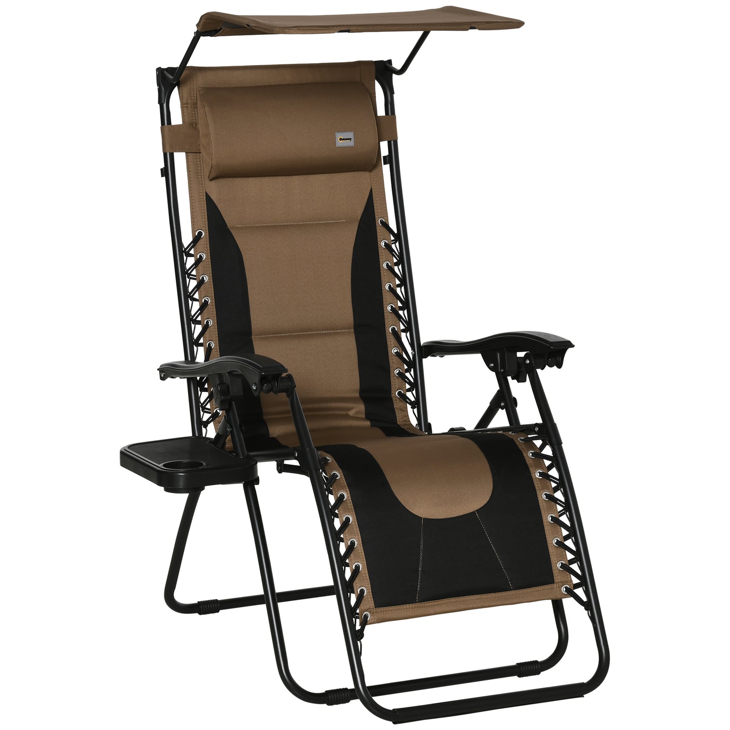Zero Gravity Lounger Chair, Folding Reclining Patio Chair with Shade Cover, Padded Seat, Cup Holder