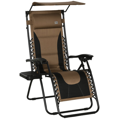 Zero Gravity Lounger Chair, Folding Reclining Patio Chair with Shade Cover, Padded Seat, Cup Holder