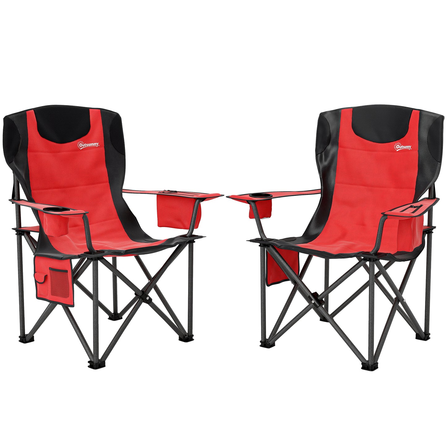 Set of 2 Folding Camping Chairs, Padded Camping Chairs with Adjustable Armrests