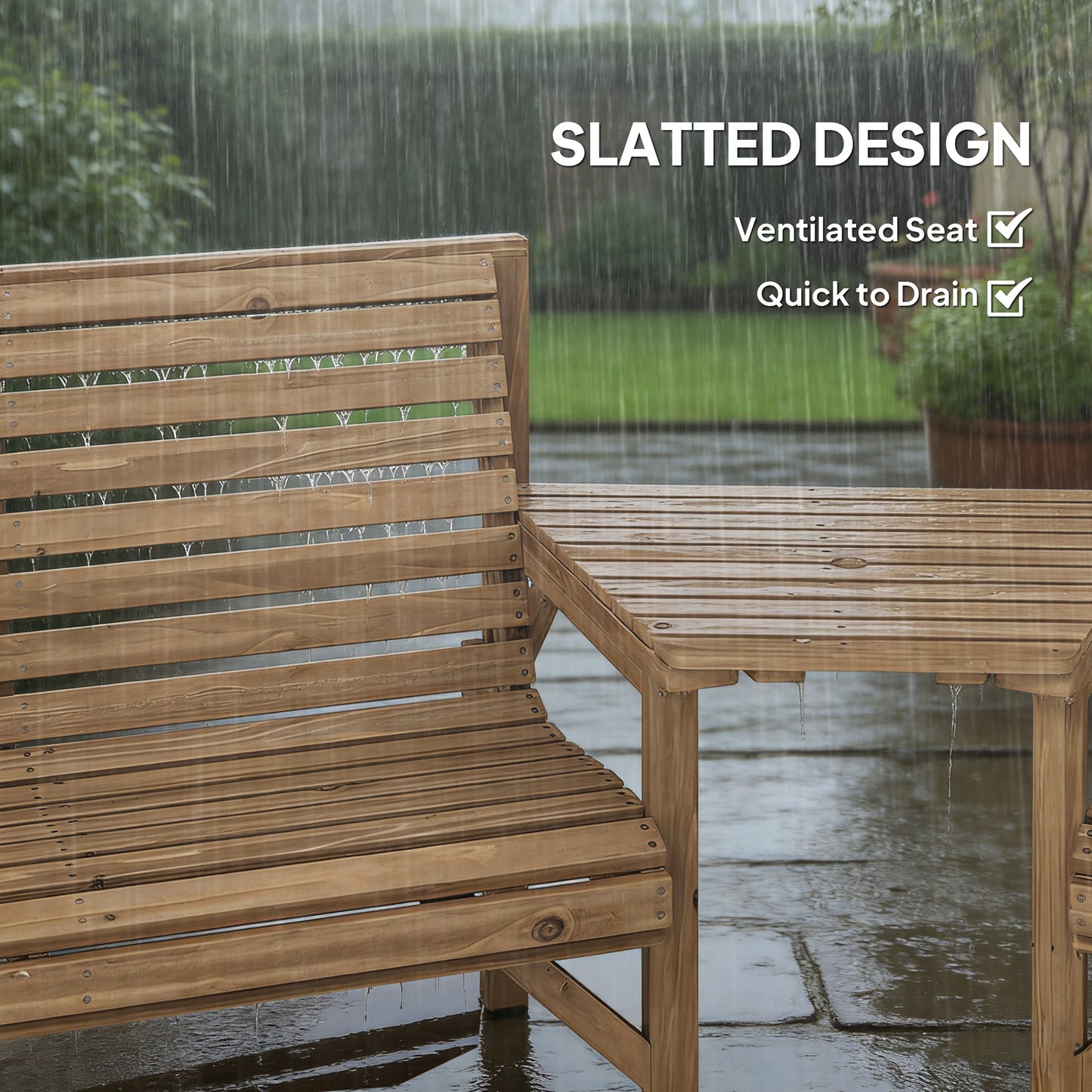Wooden Garden Furniture Set , 1 Chair, 1 Bench and Detachable Table, Natural Wood Finish
