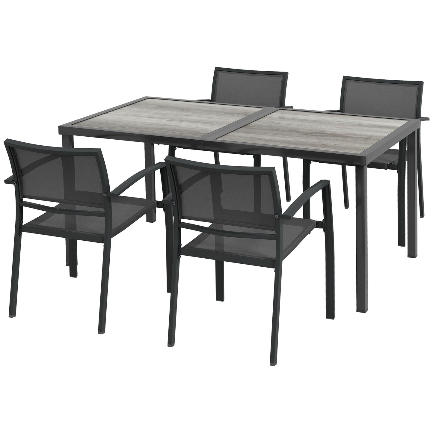 Five-Piece Casual Outdoor Dining Set, with Wood-Effect Table - Grey