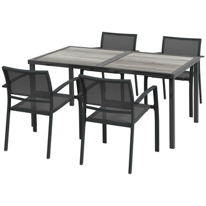 Five-Piece Casual Outdoor Dining Set, with Wood-Effect Table - Grey