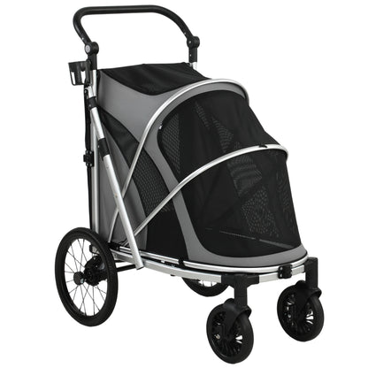 Dog Stroller, Easy Folding Pet Stroller for Small and Medium Dogs with Shock Absorption, Maximum Load 20 kg, Grey